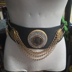 Vintage Black and Gold Chain Belt With Diamonds